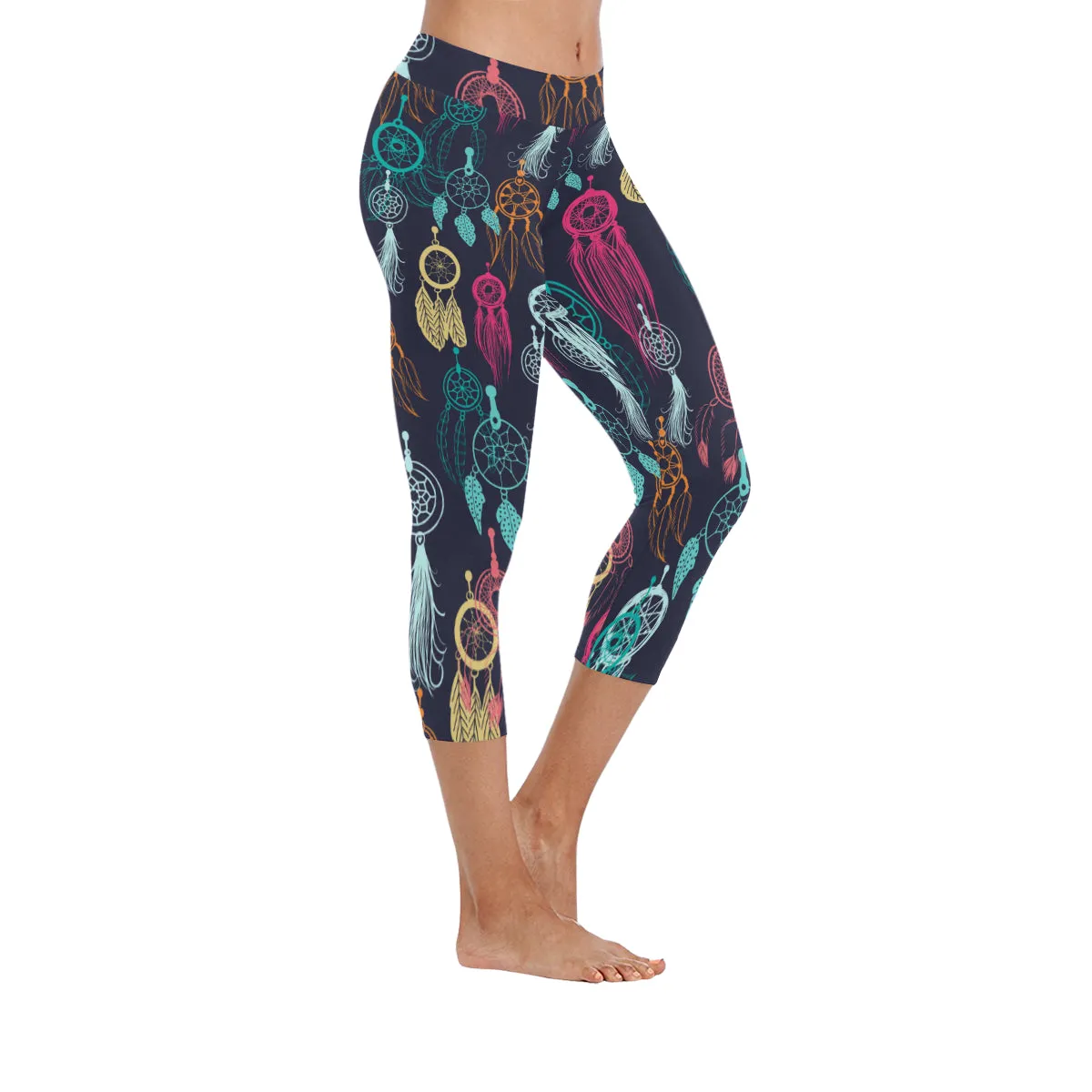 Retro Pattern Ethnic Doodle Collection Women's Low Rise Capri Leggings (Invisible Stitch)