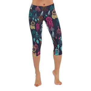 Retro Pattern Ethnic Doodle Collection Women's Low Rise Capri Leggings (Invisible Stitch)