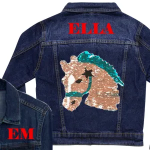 Reversible Sequin Horse Head Denim Jacket