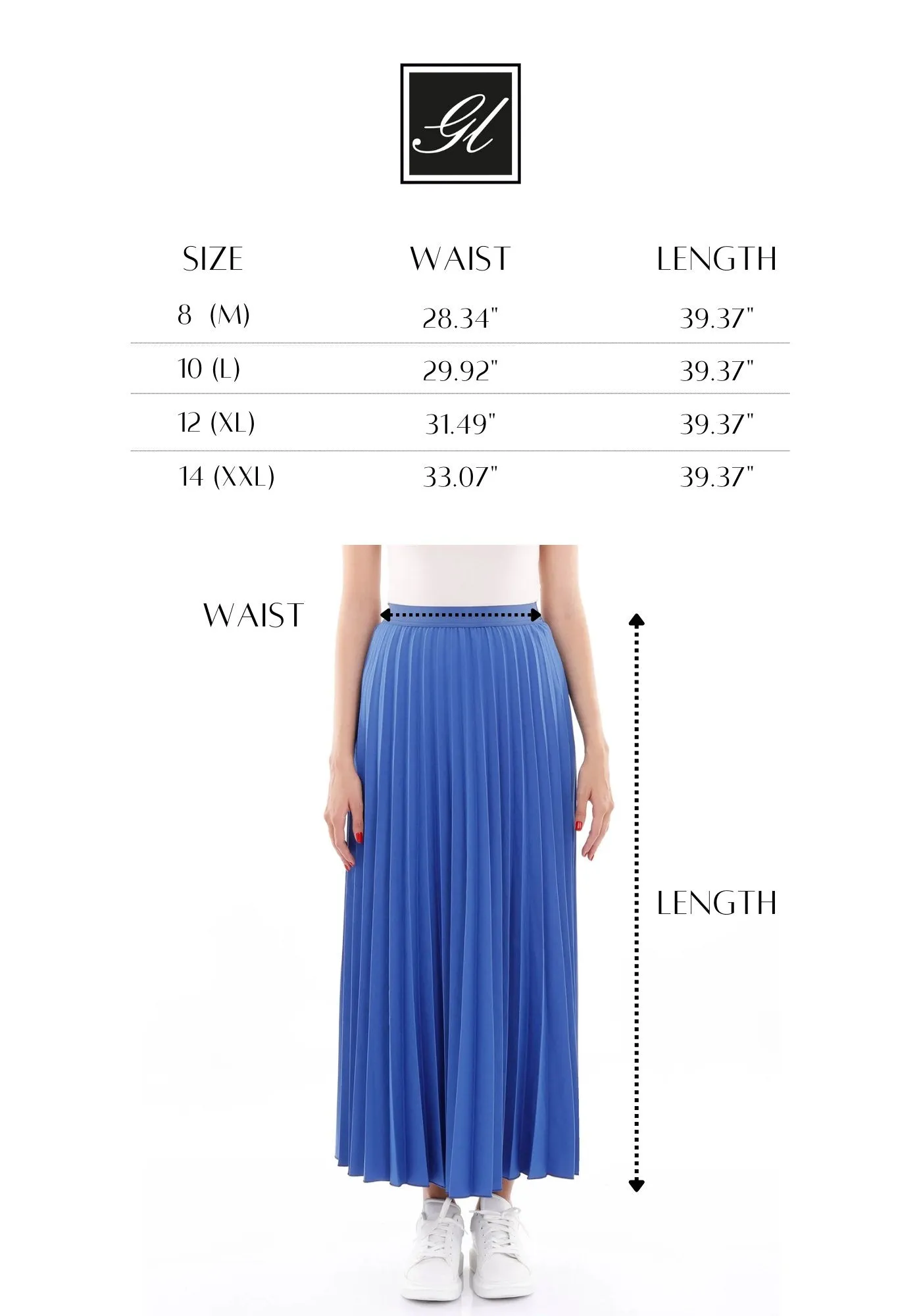 Royal Blue Pleated Maxi Skirt Elastic Waist Band Ankle Length Plisse Skirt