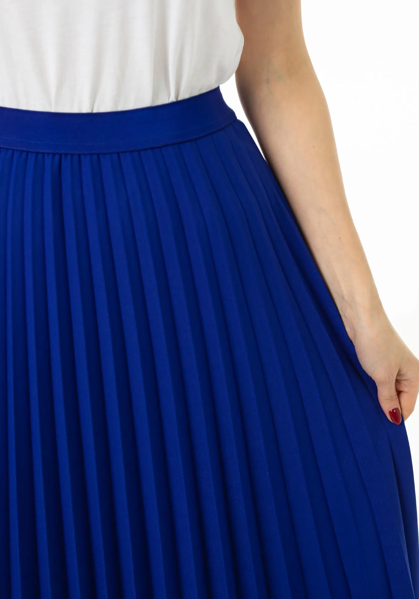 Royal Blue Pleated Maxi Skirt Elastic Waist Band Ankle Length Plisse Skirt