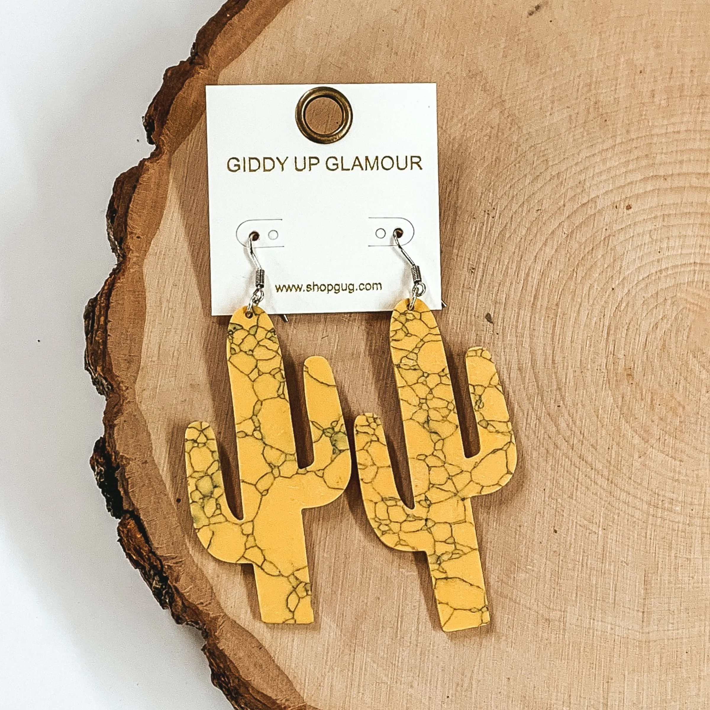 Set in Stone Cactus Cutout Earrings in Yellow