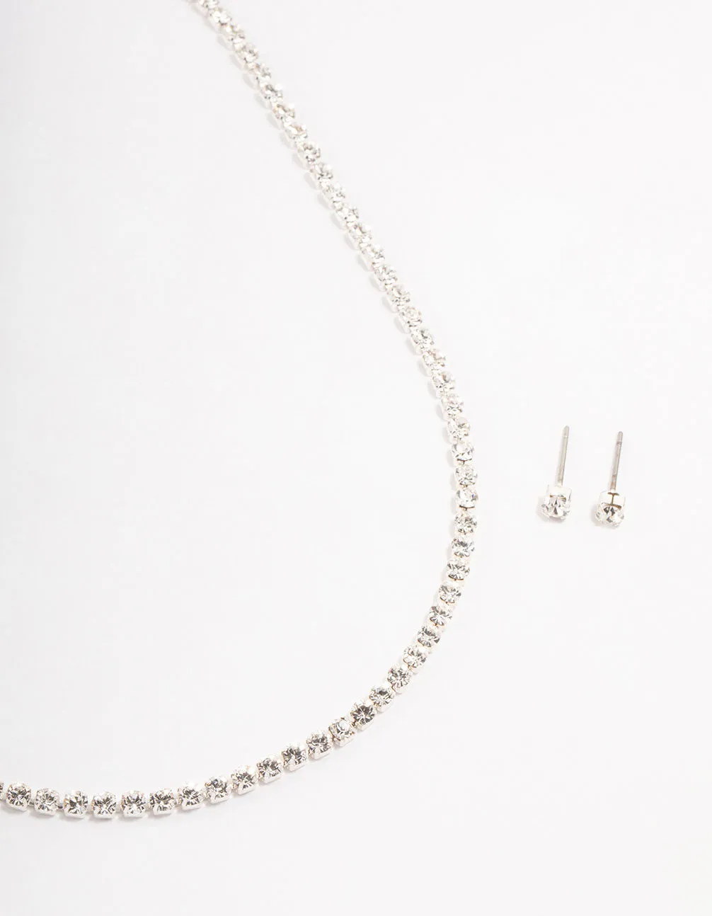 Silver Tennis Czech Crystal Necklace & Earring Set