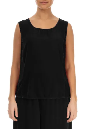 Sleeveless Black Silk Velvet Blouse