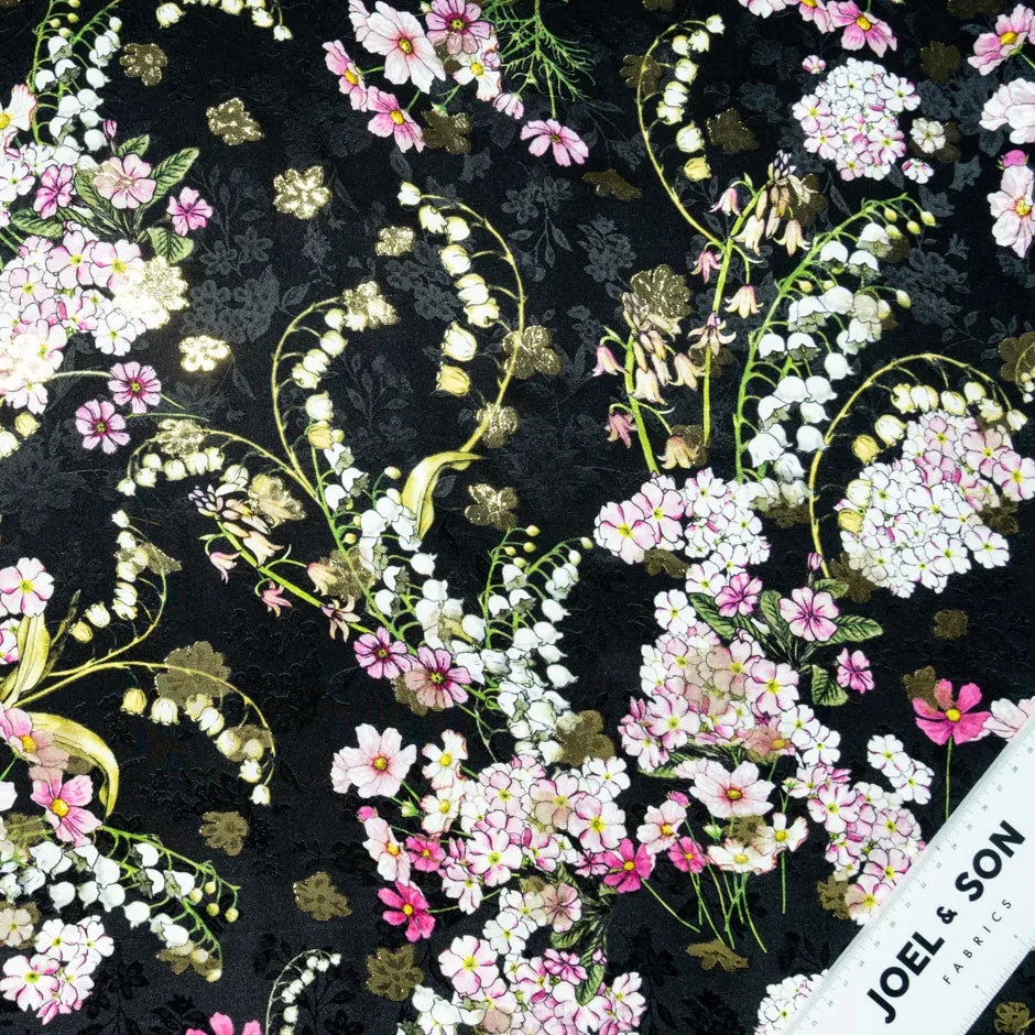 Snowdrop Printed Black Metallic Silk Jacquard