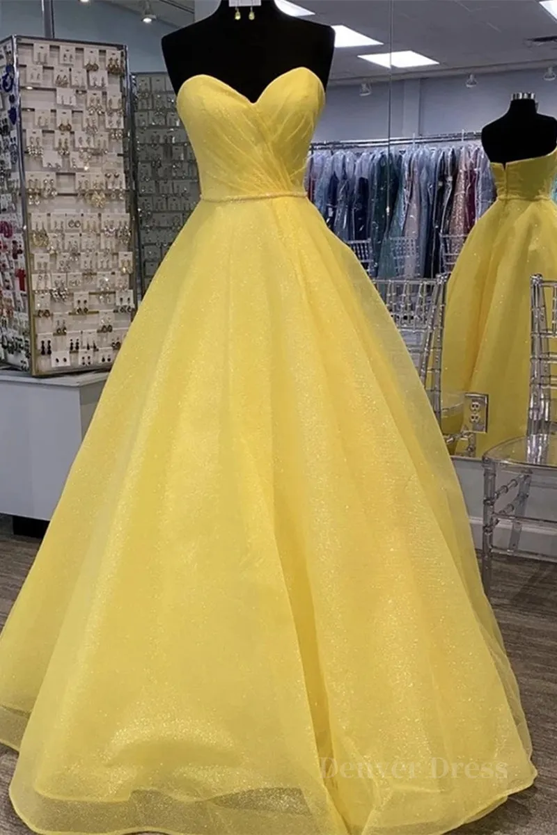 Strapless Open Back Sequins Yellow Prom Dress Shiny Yellow Formal Graduation Evening Dress