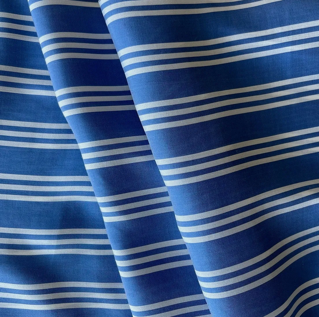 Striped Yale Blue & White Silk Crepe de Chine (Made in Italy)