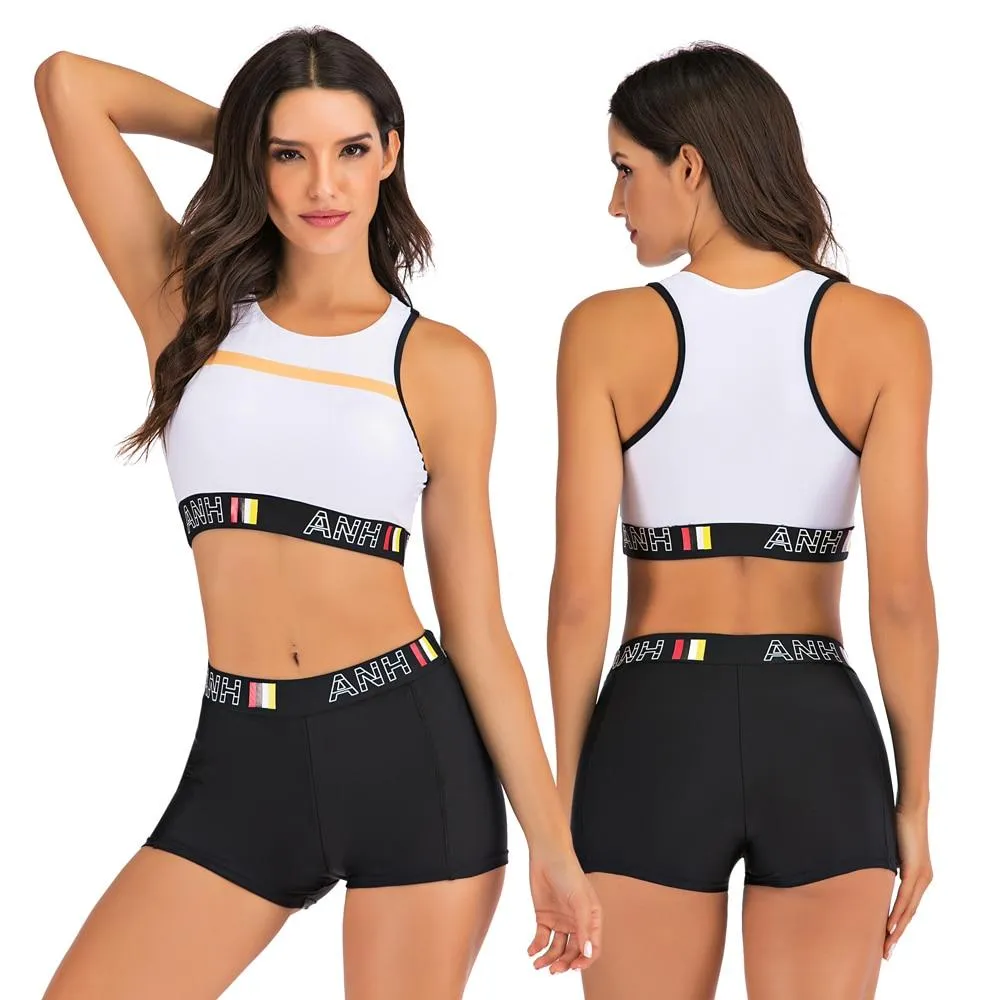 Stylish Women's Crop Tops Sports Swimwear For Fitness Yoga Two Piece