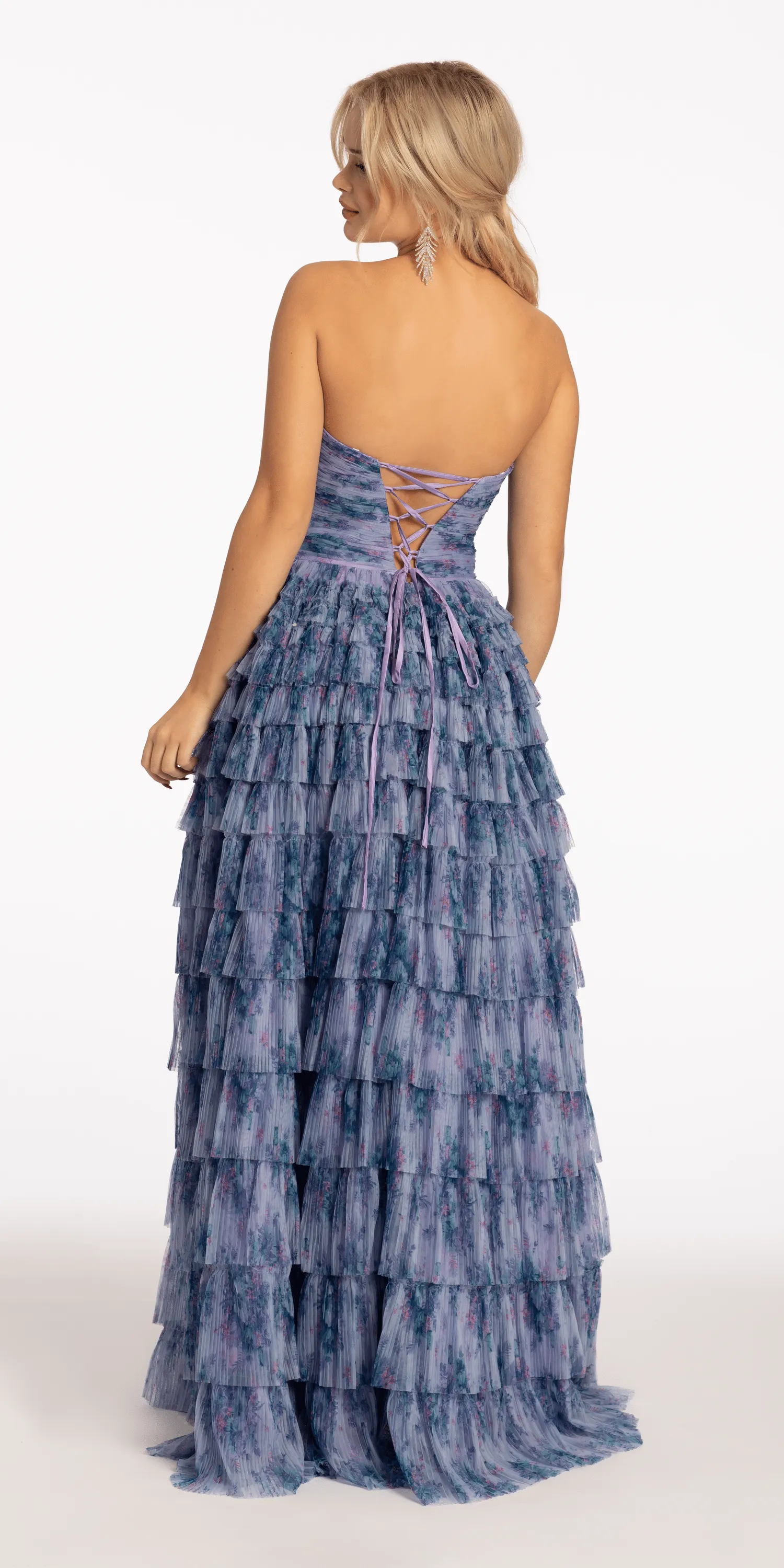 Sweetheart Peek-a-Boo Mesh Tiered Print Ballgown