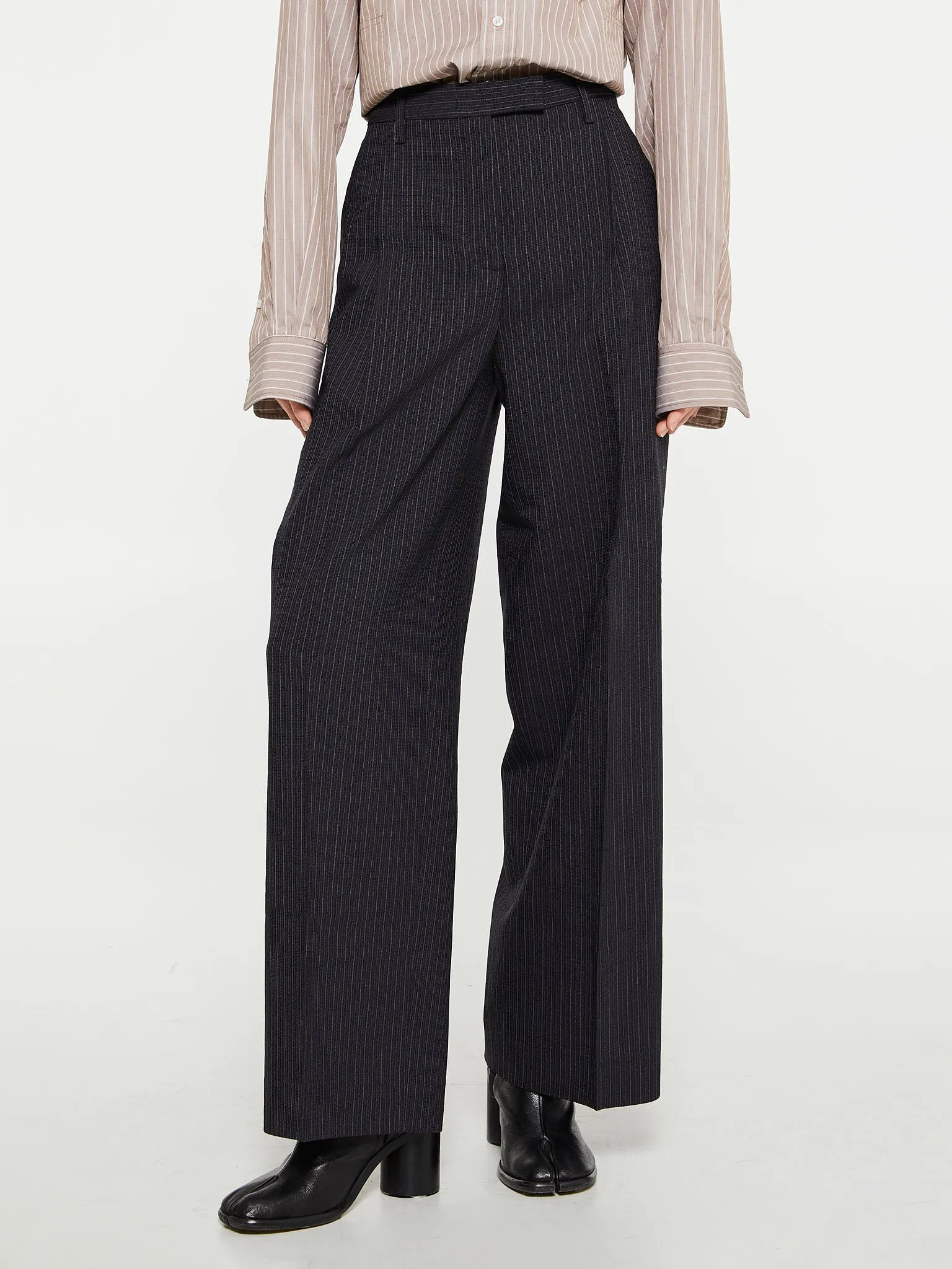 Tailored Pinstripe Trousers in Black