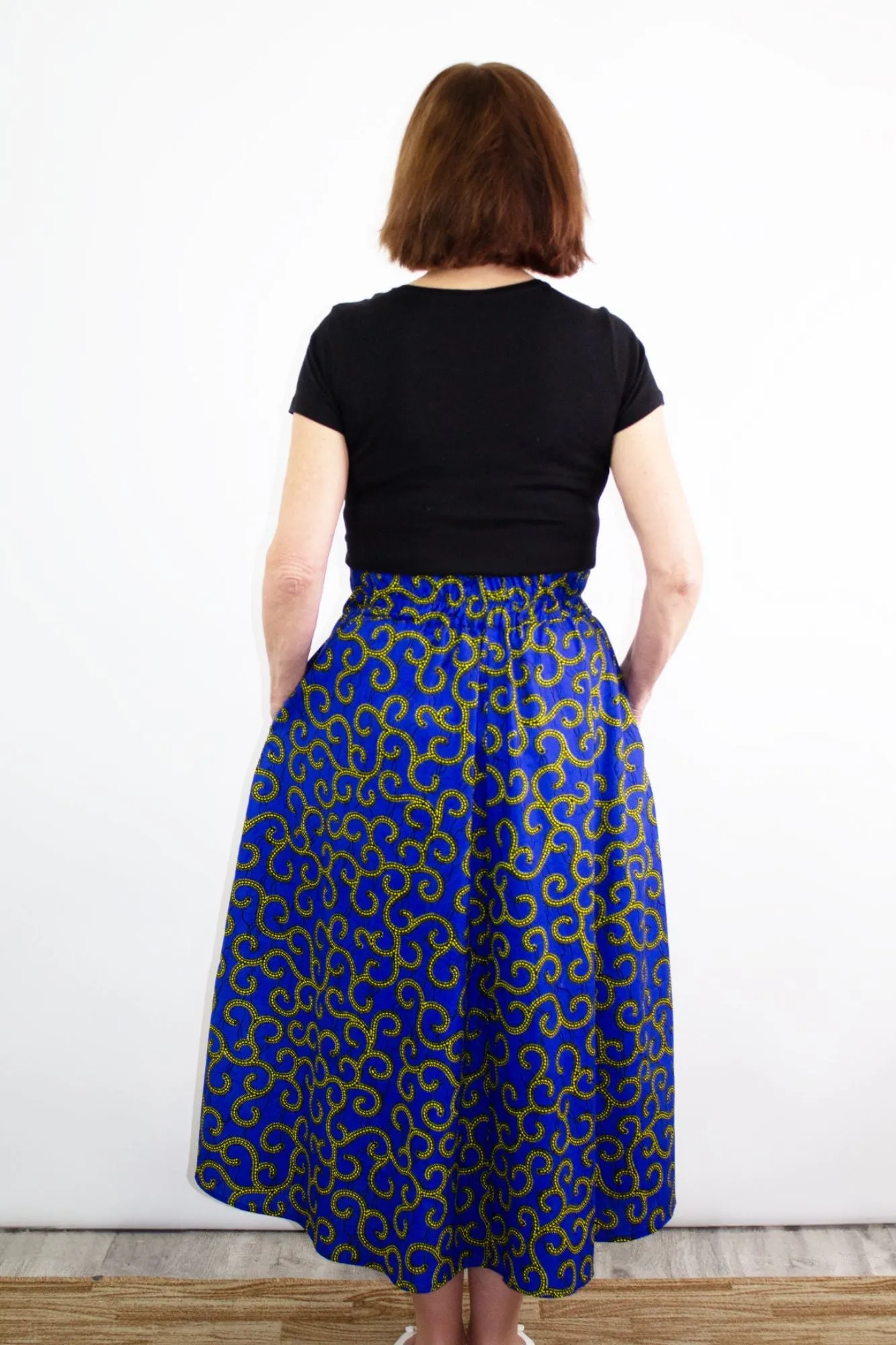 The Ultimate Phoebe Blue African Print Swirly Pleated Maxi Skirt