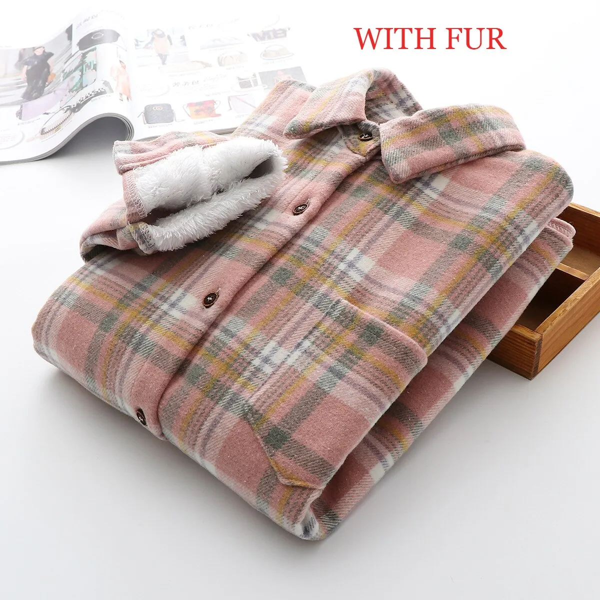 Velvet Thicken Plaid Shirts Blouses Autumn Winter Warm Shirts