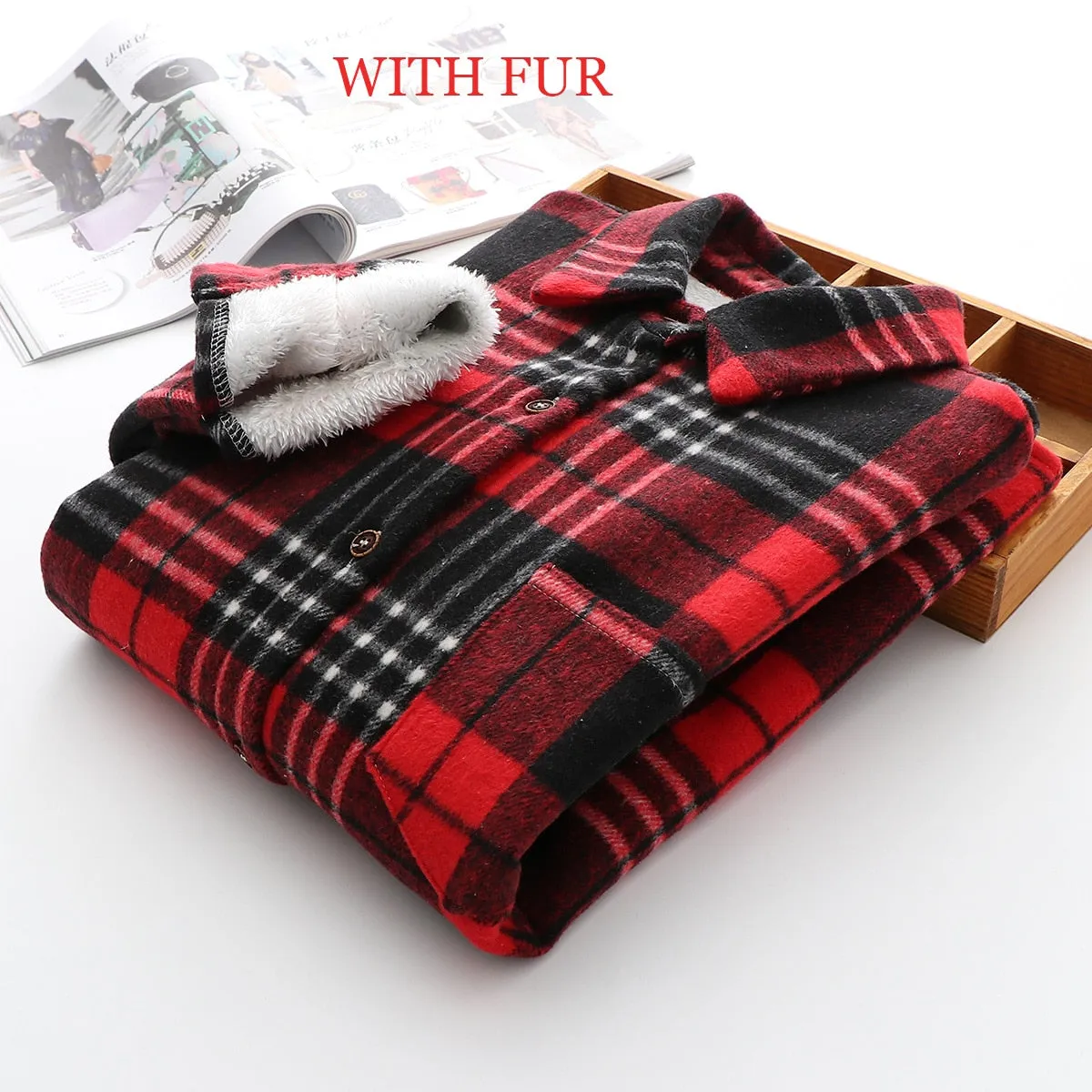 Velvet Thicken Plaid Shirts Blouses Autumn Winter Warm Shirts