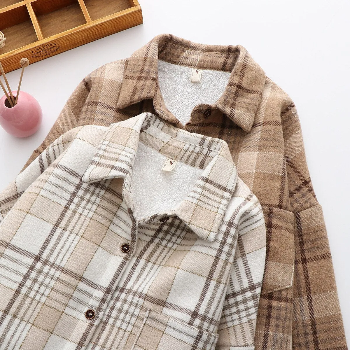 Velvet Thicken Plaid Shirts Blouses Autumn Winter Warm Shirts