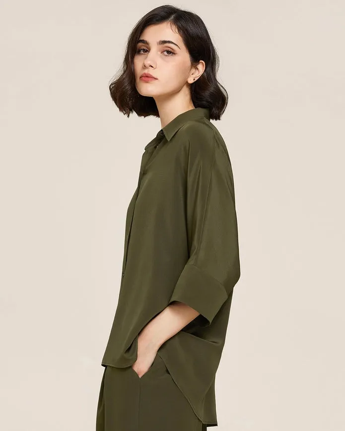 Weekend Oversize Silk Blouse Olive Green