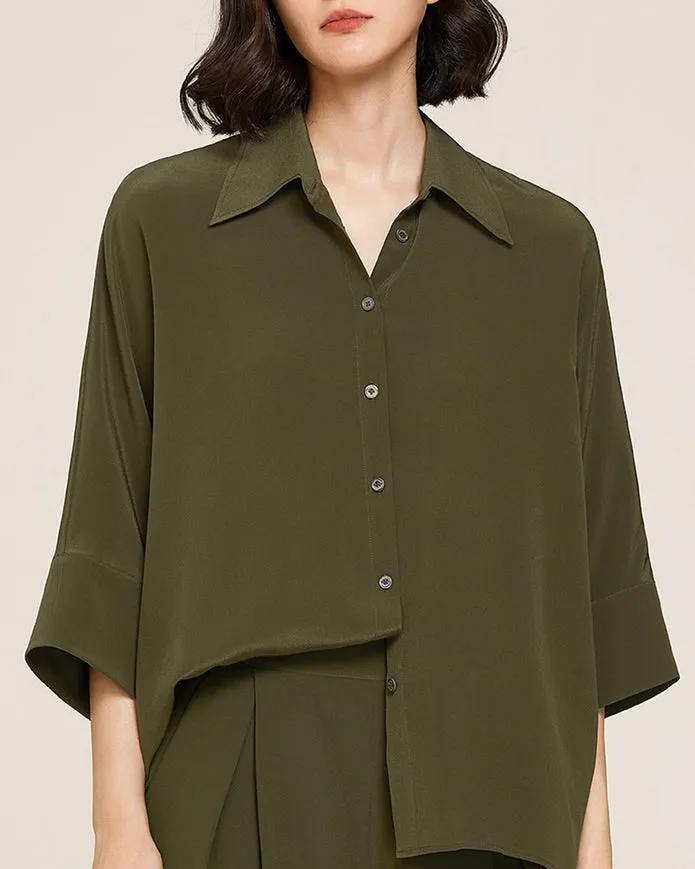 Weekend Oversize Silk Blouse Olive Green