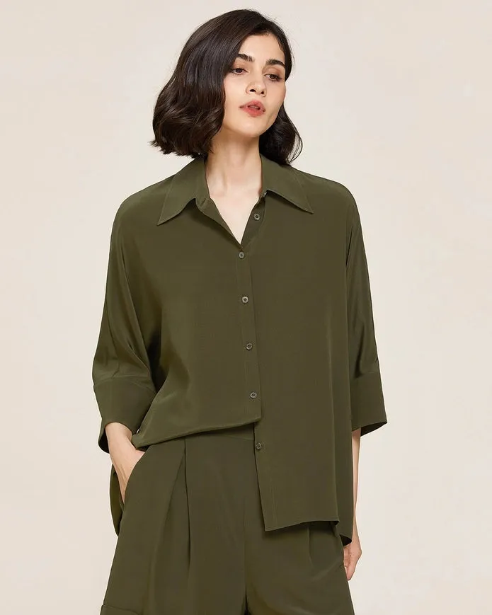 Weekend Oversize Silk Blouse Olive Green