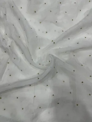 White Polka Butti Dyeable Embroidered Viscose Chinon Chiffon Fabric (Wholesale)