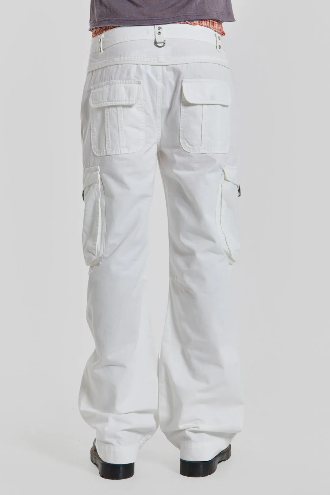 White Straight Leg Cargo Trousers