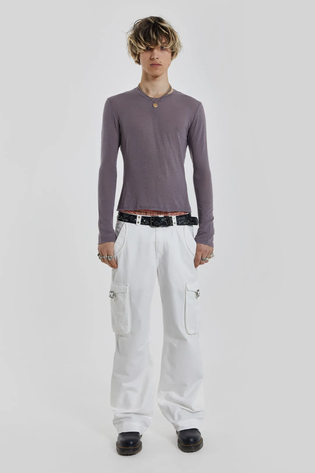 White Straight Leg Cargo Trousers