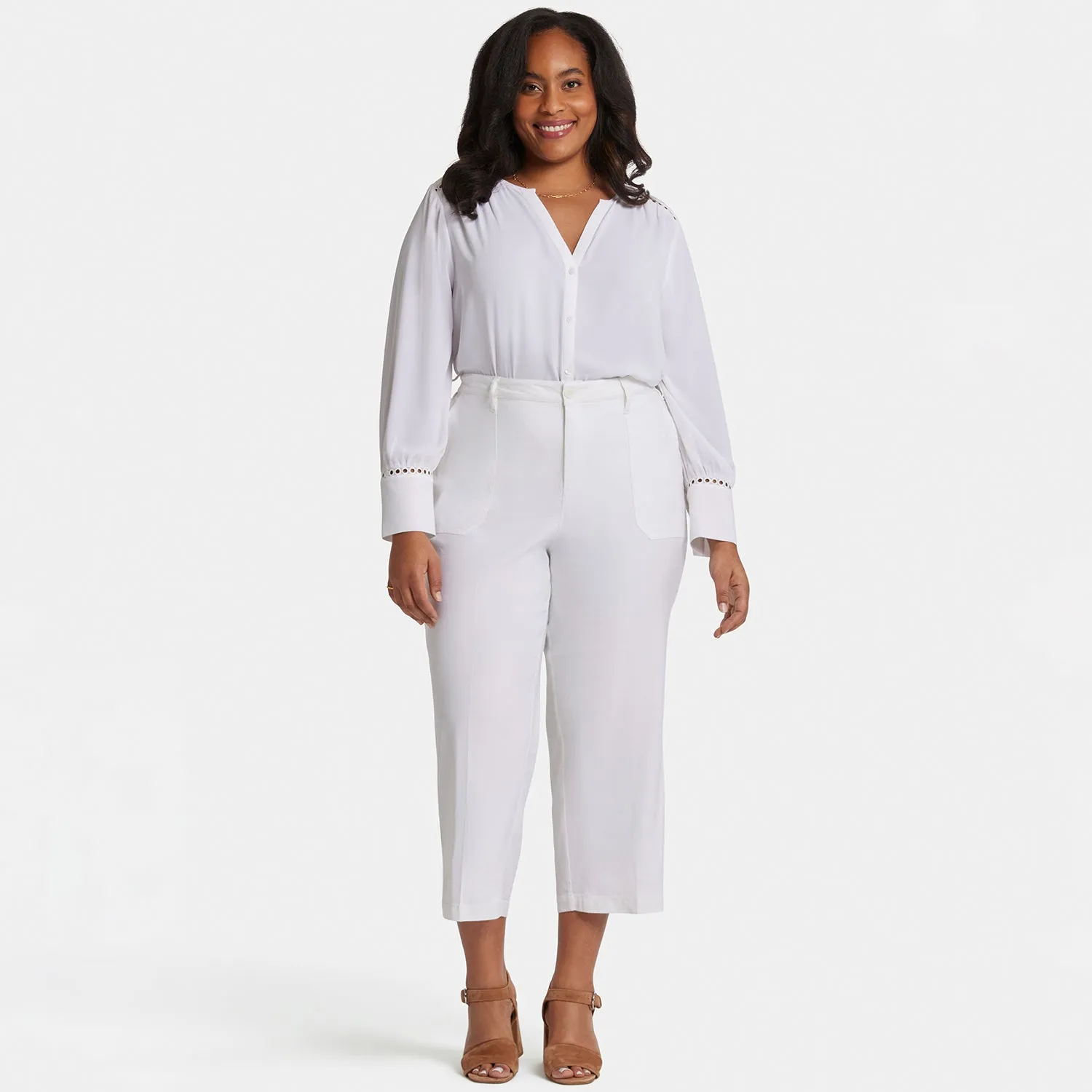 Wide Leg Cargo Capri Pants In Plus Size - Optic White