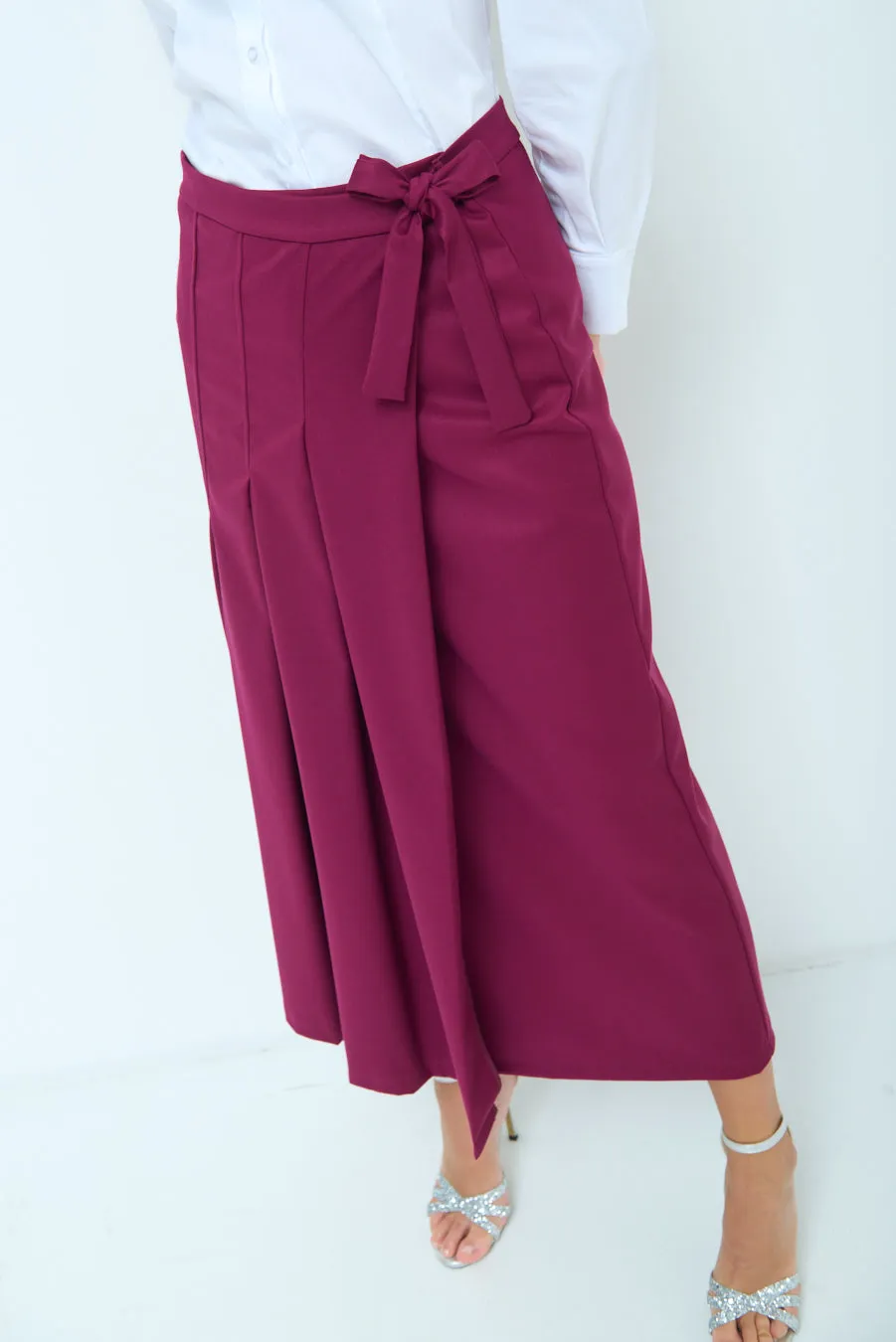 Wide-leg pleated wrap culottes wholesale