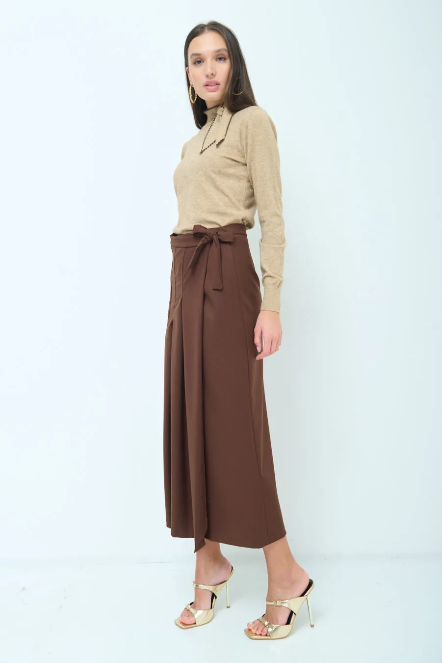 Wide-leg pleated wrap culottes wholesale