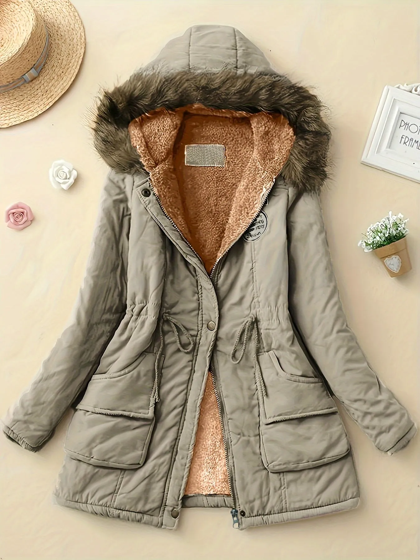 Women's Warm Fleece-Lined Hooded Winter Jacket with Faux Fur Collar | Ideal for Autumn/Winter