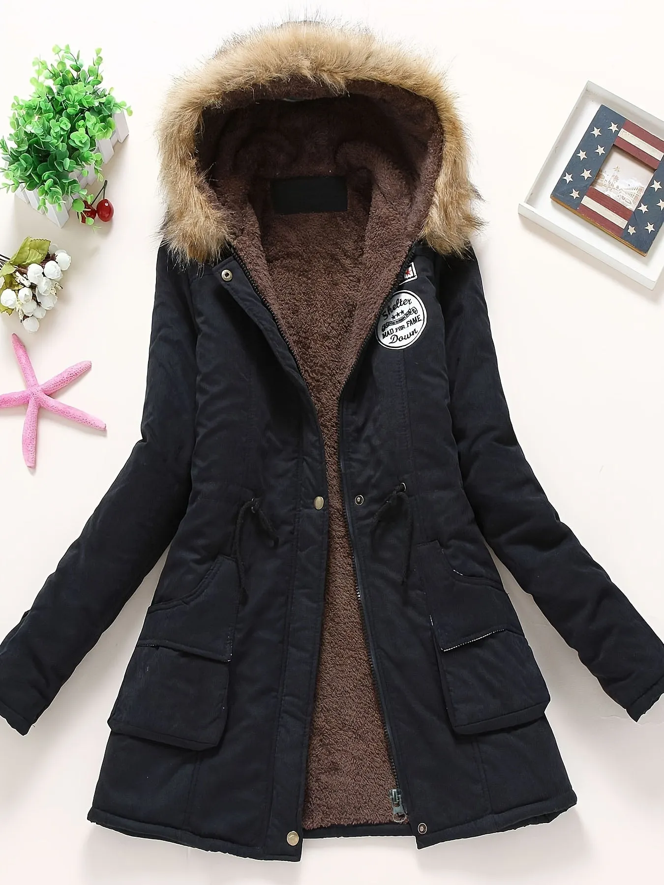 Women's Warm Fleece-Lined Hooded Winter Jacket with Faux Fur Collar | Ideal for Autumn/Winter