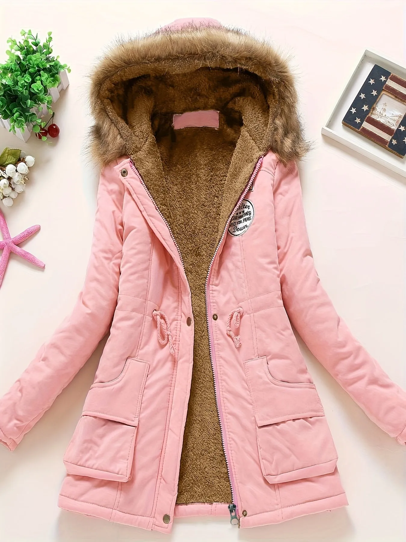 Women's Warm Fleece-Lined Hooded Winter Jacket with Faux Fur Collar | Ideal for Autumn/Winter