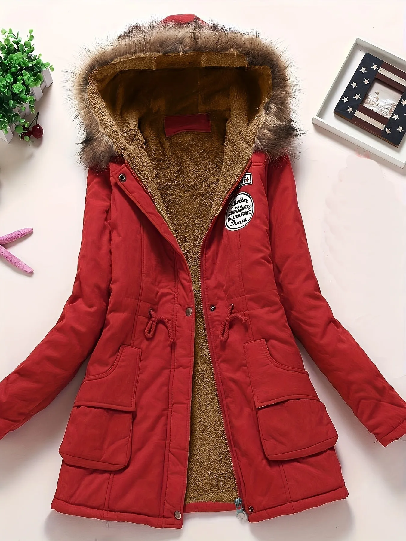 Women's Warm Fleece-Lined Hooded Winter Jacket with Faux Fur Collar | Ideal for Autumn/Winter