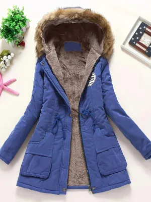 Women's Warm Fleece-Lined Hooded Winter Jacket with Faux Fur Collar | Ideal for Autumn/Winter