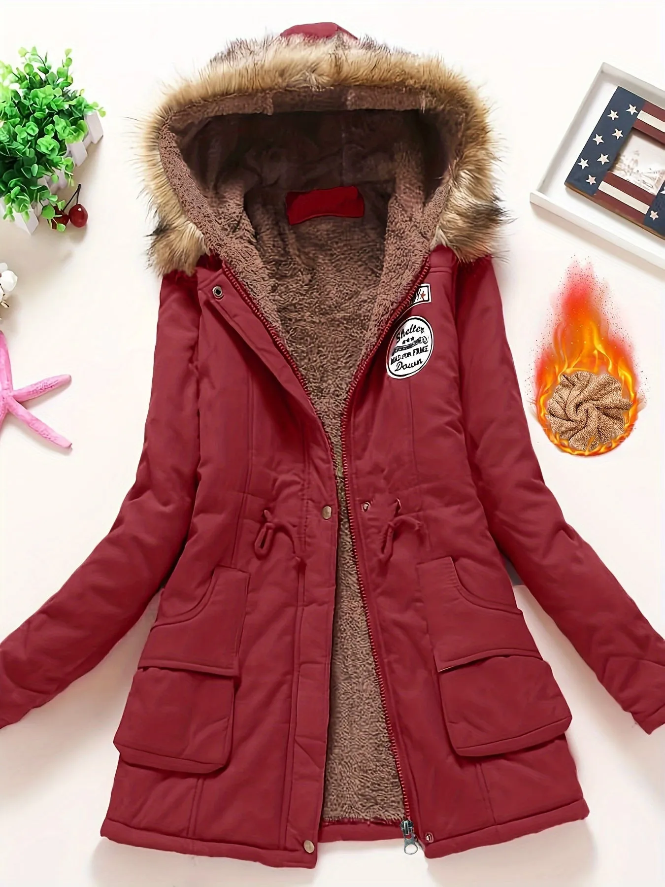 Women's Warm Fleece-Lined Hooded Winter Jacket with Faux Fur Collar | Ideal for Autumn/Winter