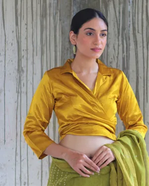 Yellow Tieup Mashru Silk Blouse- Manjari