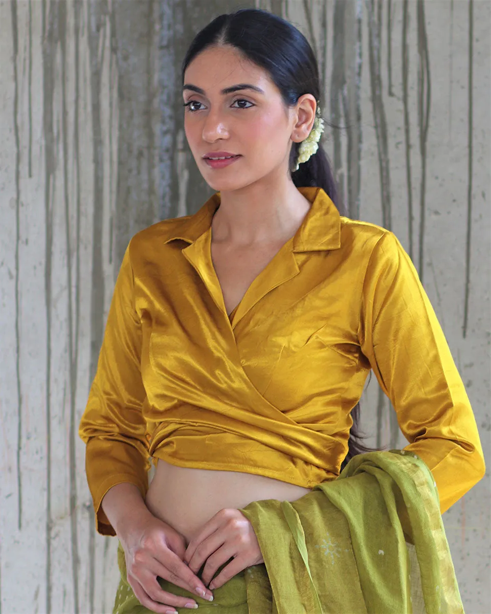 Yellow Tieup Mashru Silk Blouse- Manjari