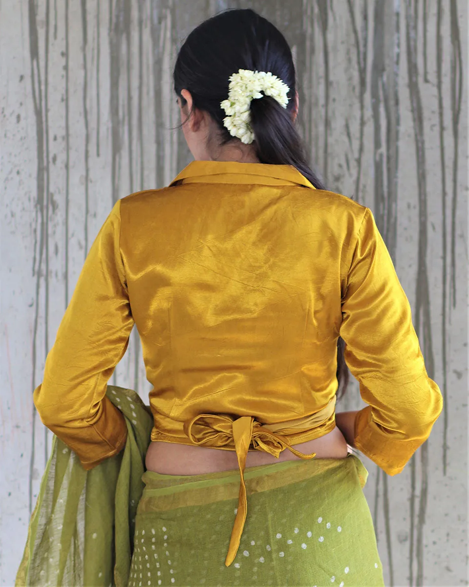 Yellow Tieup Mashru Silk Blouse- Manjari