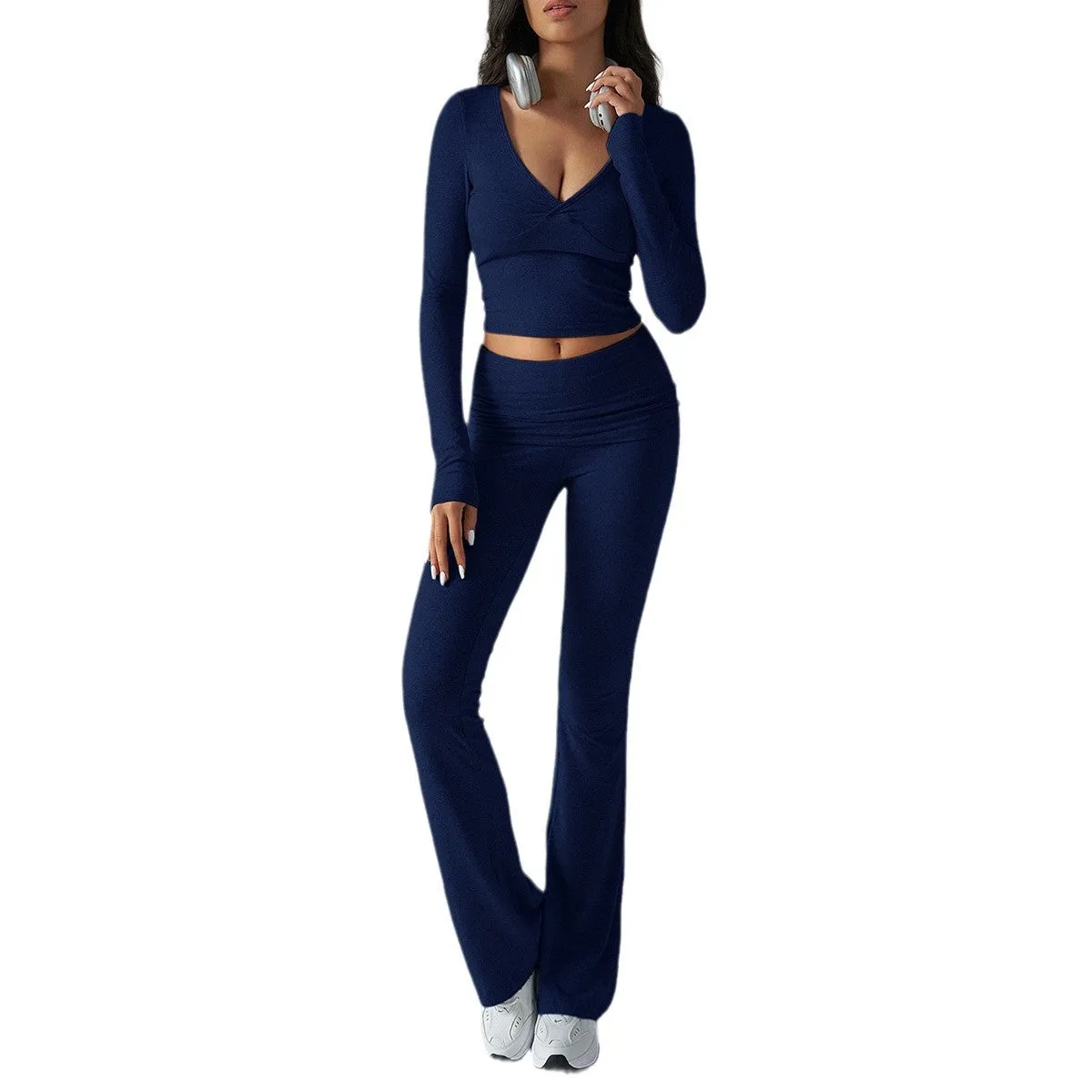 Yoga Wear Slim Fit Athletic Knit Long Sleeve Tops and Pants Two Piece Set Wholesale Womens Clothing N3824101000022